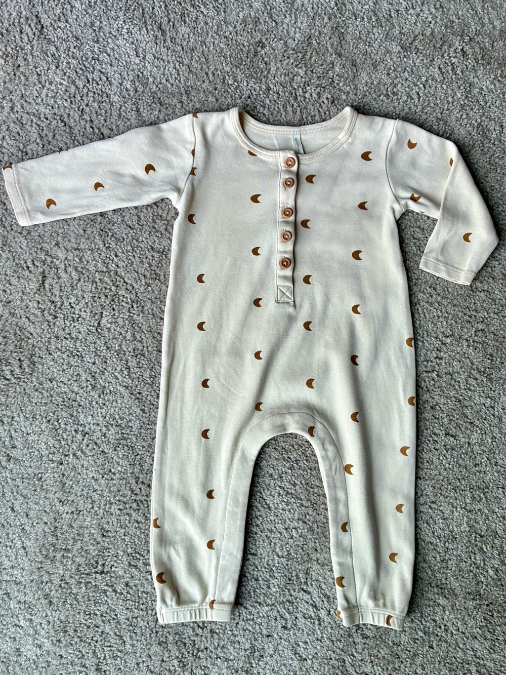 Quincy Mae Cream Footed One-Piece with Brown Crescent Print